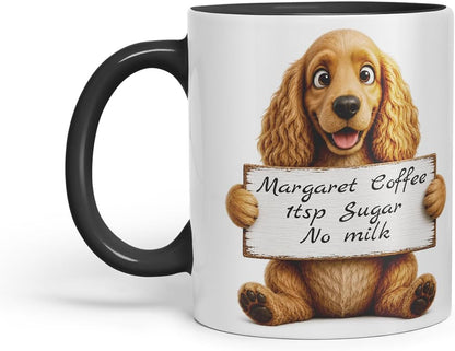Vixar Personalised Cocker Spaniel Mug with Name or Custom Message – Cute Animal Coloured Ceramic Mug Cup Gift, 11oz (Black)