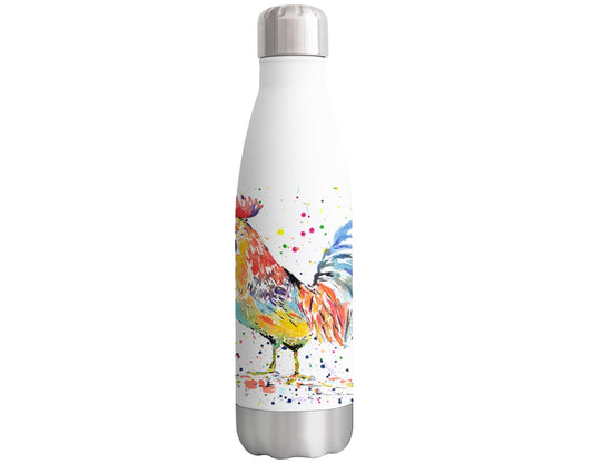 Vixar Cockerel chicken Hen farm Animals Watercolour Bottle double Wall insulated Stainless steel sport Drinks 500ml