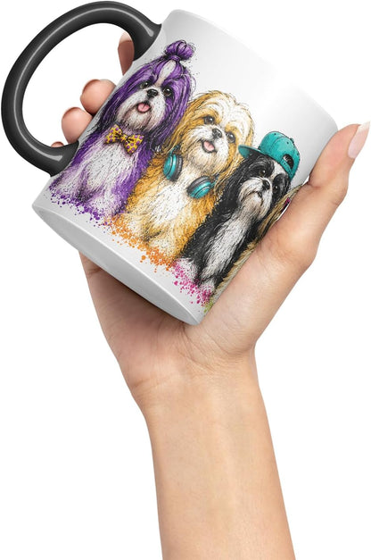 Vixar Shih Tzu Dog Mug – Cute Shih Tzu Coloured Ceramic Mug Cup Gift, 11oz (Black)