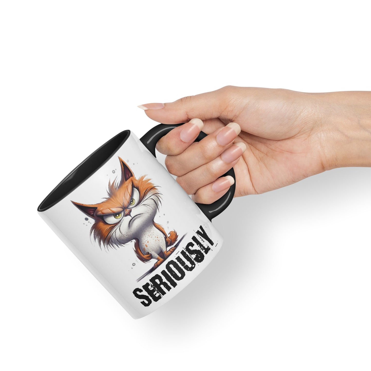 Cat Seriously kittten Joke sarkasm Sarcastic Ceramic Coloured Mug Cup for Tea Coffee Hot Brew 330ml 11Oz Gift