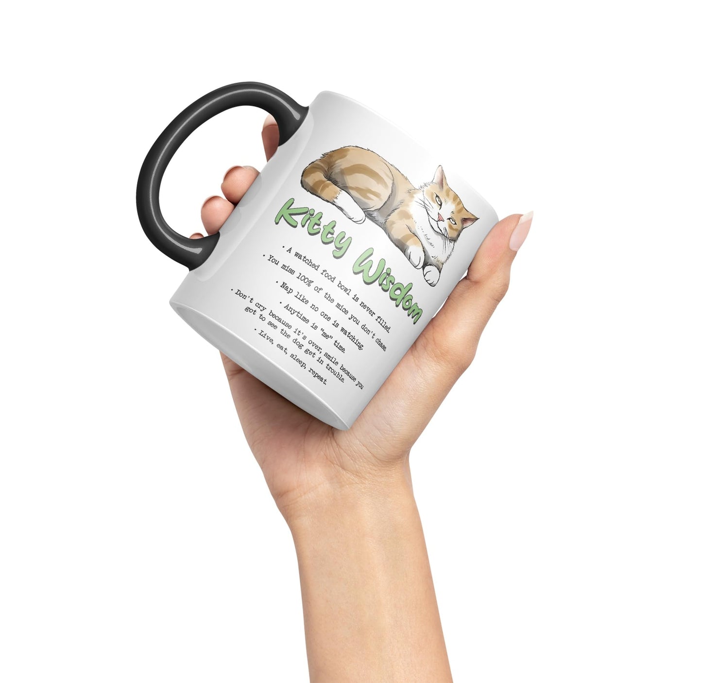 Kitty Wisdom a Watched Food… Live eat Sleep Repeat, cat Sarcastic Joke Ceramic Coloured Mug Cup for Tea Coffee Hot Brew 330ml 11Oz