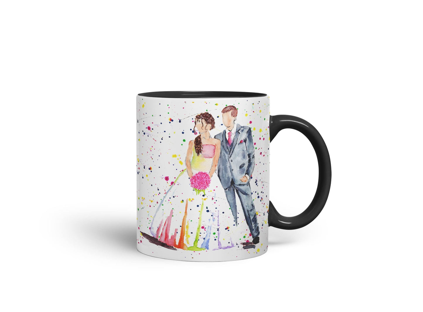 Vixar Wedding Mr and Mrs Bride and Groom Watercolour Art Coloured Mug Cup Gift Birthday Work Office Tea Coffee