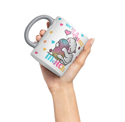 We're a Perfect Match cat Lover Coloured Ceramic Mug Cup Gift 330ml 11oz Work Office Tea Coffee Gift