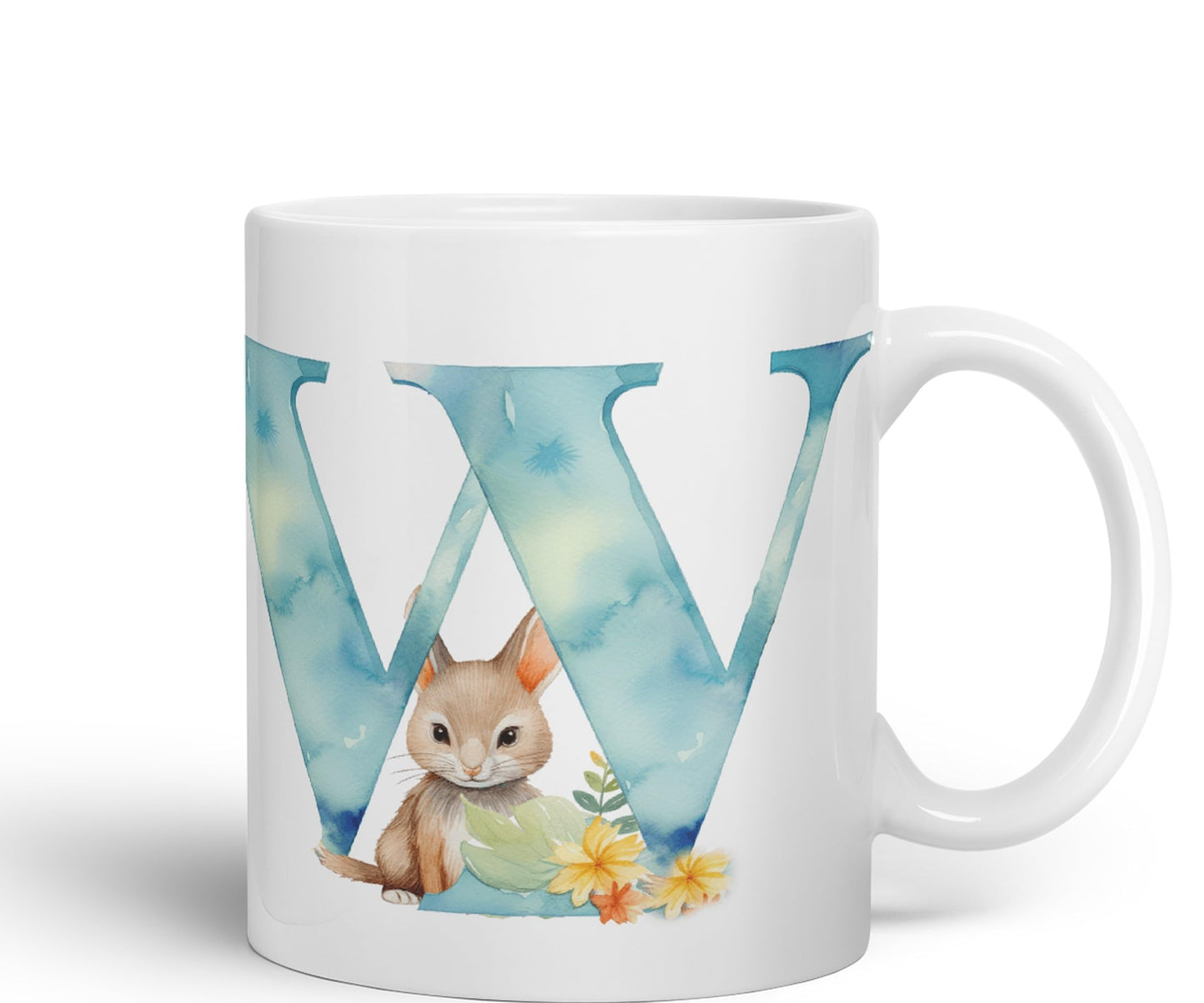 Letter W mug, Animals Alphabet Letter W Monogram animal for kids Ceramic Coloured Mug Cup for Tea Coffee Hot brew 330ml 11Oz Gift