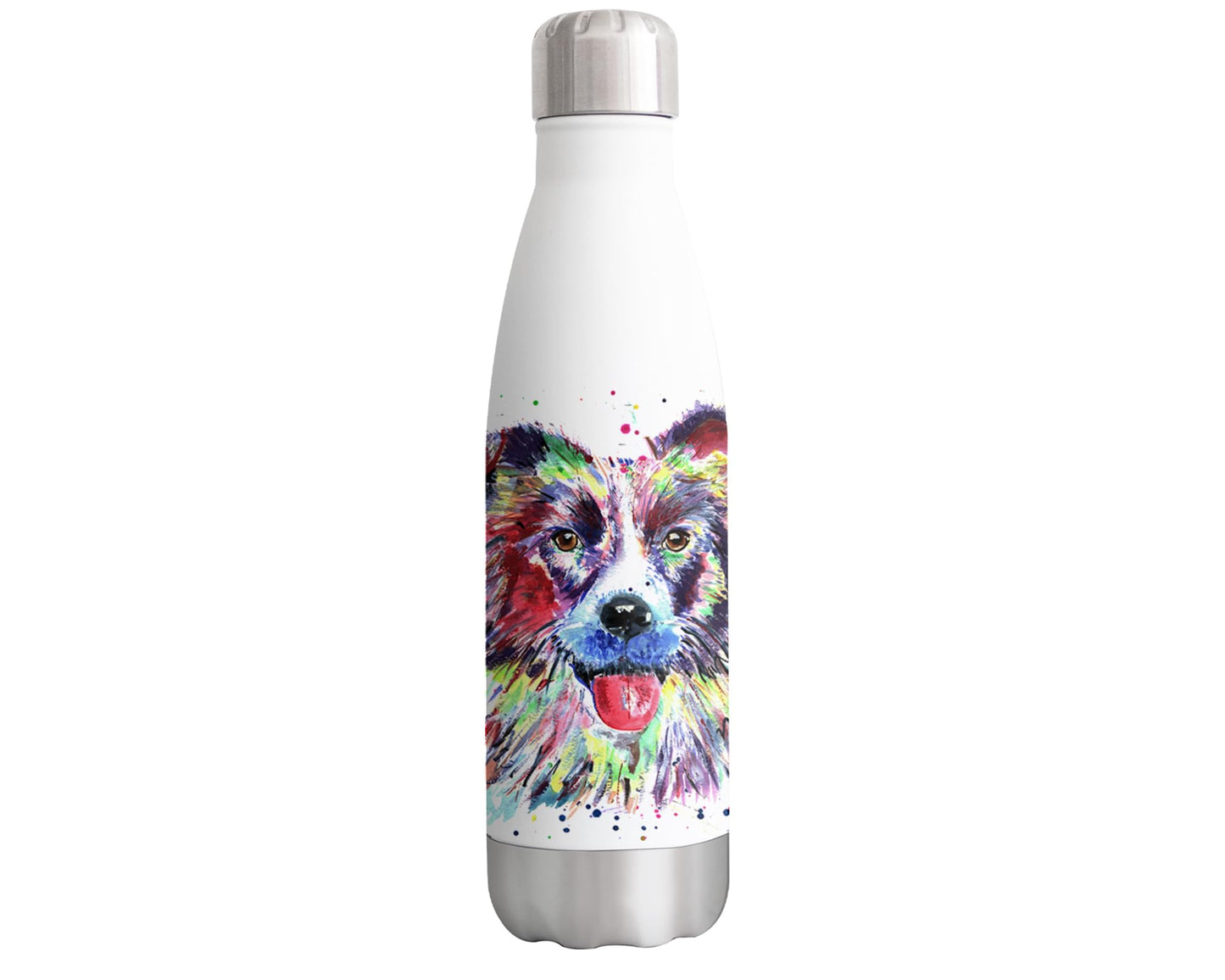 Vixar Border Collie Dog Pet Animals Watercolour Bottle double Wall insulated Stainless steel sport Drinks 500ml