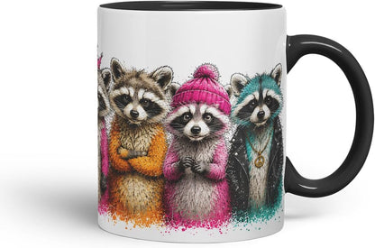 Raccoon Mug – Cute Raccoon Coloured Ceramic Mug Cup Gift, 11oz (Black)