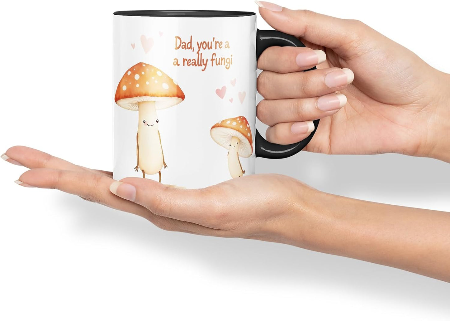 Vixar Dad You're A Really Fungi Funny Mushroom Father's Day Mug – Coloured Mug Cup Gift, 11oz (Black)