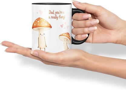 Vixar Dad You're A Really Fungi Funny Mushroom Father's Day Mug – Coloured Mug Cup Gift, 11oz (Black)