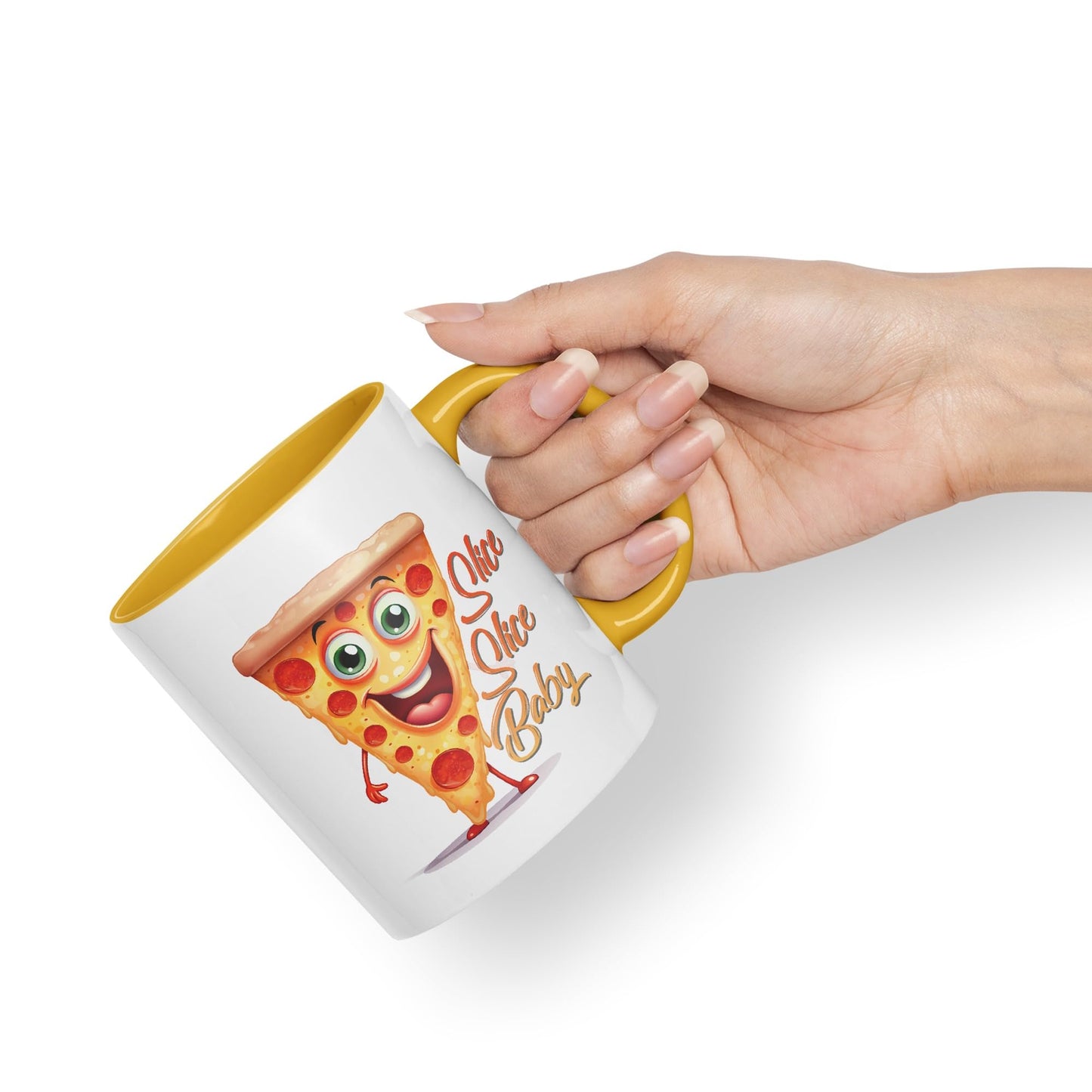 Slice Slice Baby Pizza Joke sarkasm Sarcastic Ceramic Coloured Mug Cup for Tea Coffee Hot Brew 330ml 11Oz Gift