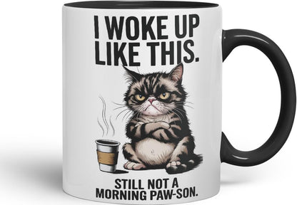 Vixar I Woke Up Like This Not A Morning Cat Mug – Coloured Ceramic Mug Cup Gift, 11oz (Black)