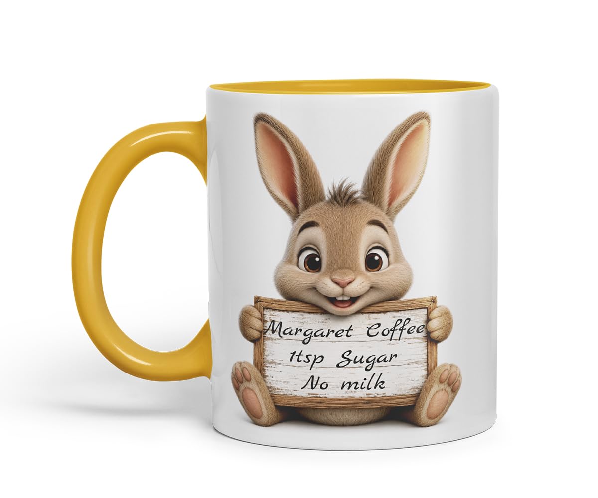Vixar Personalised Hare Mug with Name or Custom Message – Cute Animal Coloured Ceramic Mug Cup Gift, 11oz (Black)