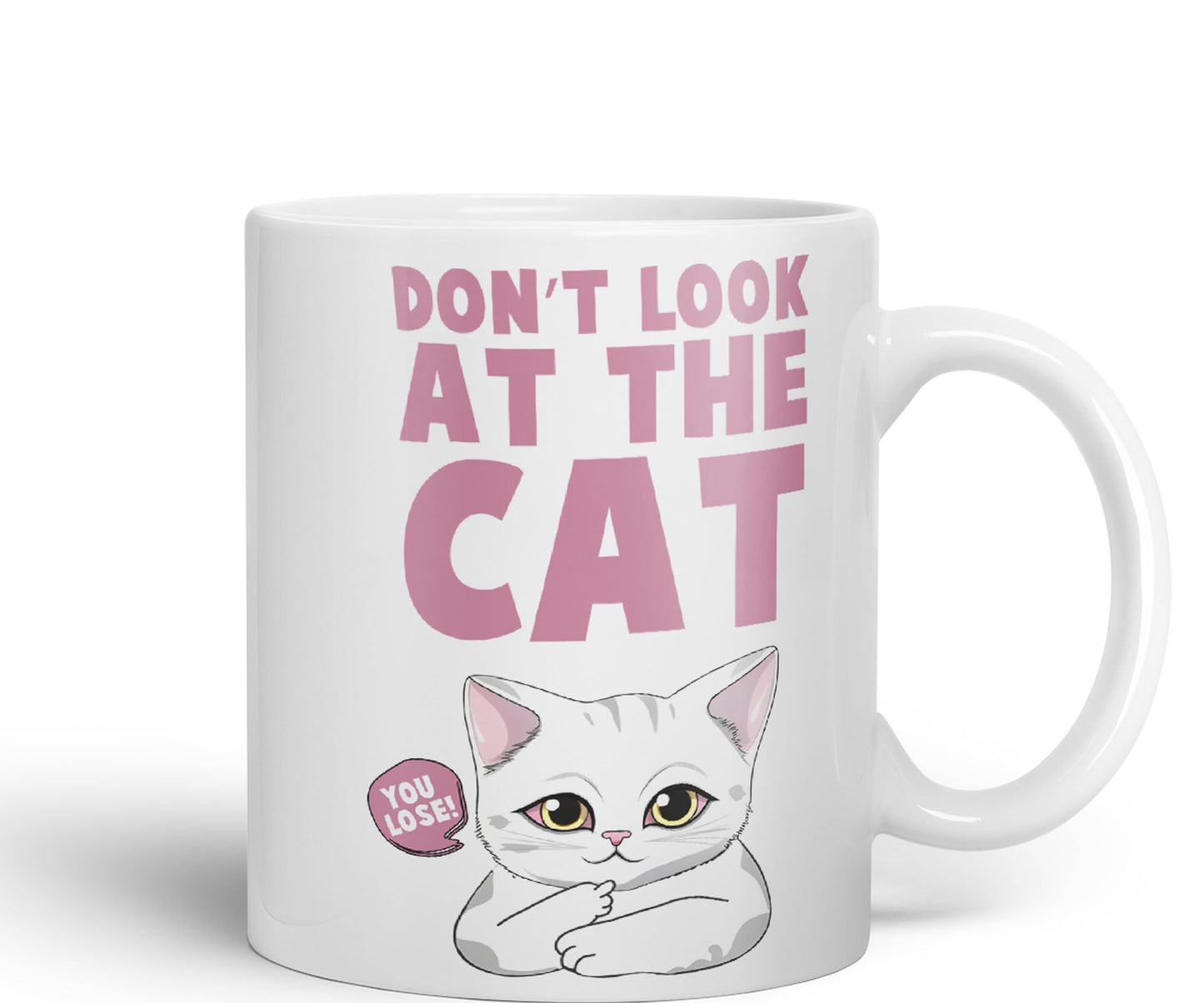Vixar Don't Look at The Cat You Lose! Sarcastic Joke Ceramic Coloured Mug Cup for Tea Coffee Hot Brew 330ml 11oz