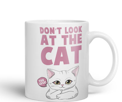 Vixar Don't Look at The Cat You Lose! Sarcastic Joke Ceramic Coloured Mug Cup for Tea Coffee Hot Brew 330ml 11oz