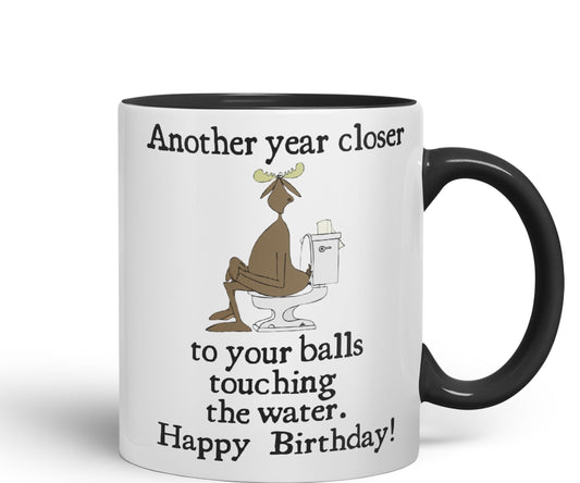 Another Year Closer to Your Balls Touching The Water Happy Birthday Joke sarkasm Sarcastic Ceramic Coloured Mug Cup for Tea Coffee Hot Brew 330ml 11Oz Gift