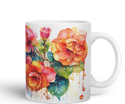 Vixar Begonia Botanical Art Mug Coloured Ceramic Mug Cup Gift, 11oz (Dark Green)