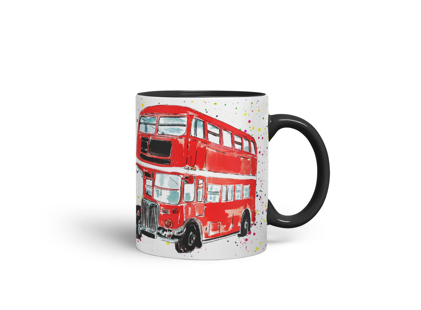 Vixar Bus Classic London Busses Red Watercolour Art Coloured Mug Cup Gift Birthday Work Office Tea Coffee