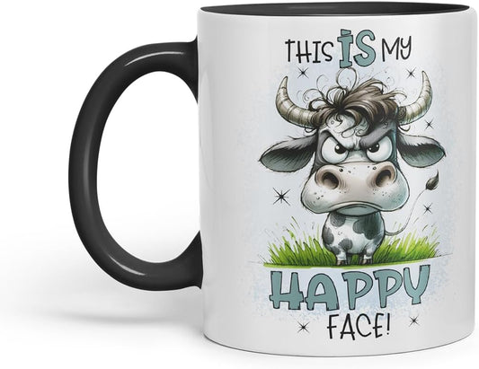 Vixar This is My Happy Face Funny Cow – Coloured Ceramic Mug Cup Gift, 11oz (Black)