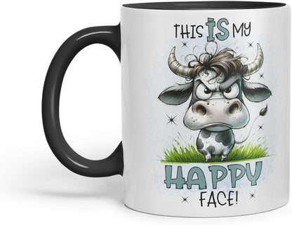Vixar This is My Happy Face Funny Cow – Coloured Ceramic Mug Cup Gift, 11oz (Black)