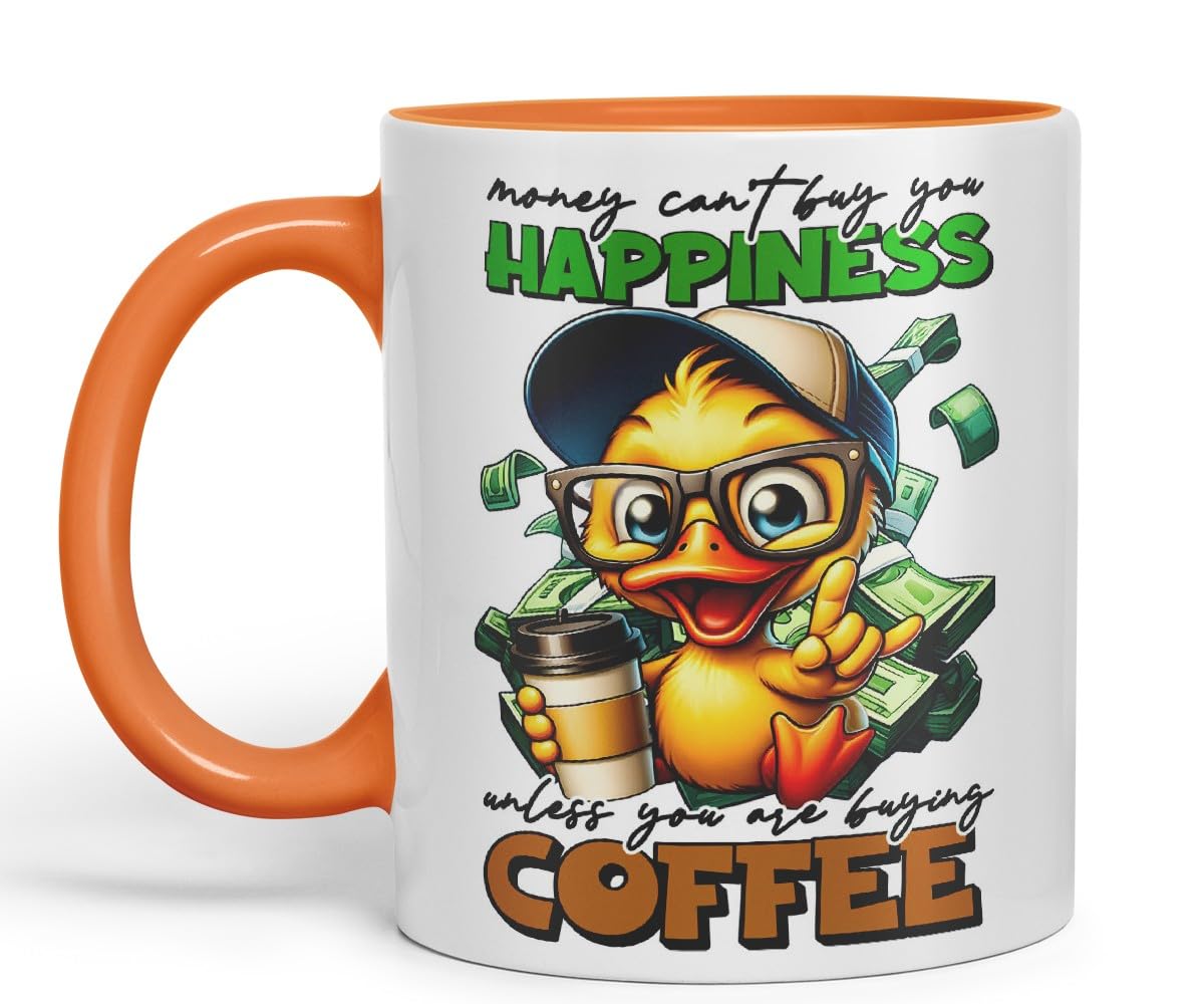 Vixar Mug with Text: Money Can’t Buy You Happiness (Unless You are Buying Coffee) Coloured Ceramic Mug Cup 11oz Funny Sarcastic Gift (Black)