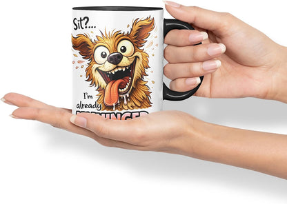Vixar Sit I'm Already Unhinged Funny Dog Mug – Coloured Ceramic Mug Cup Gift, 11oz (Black)
