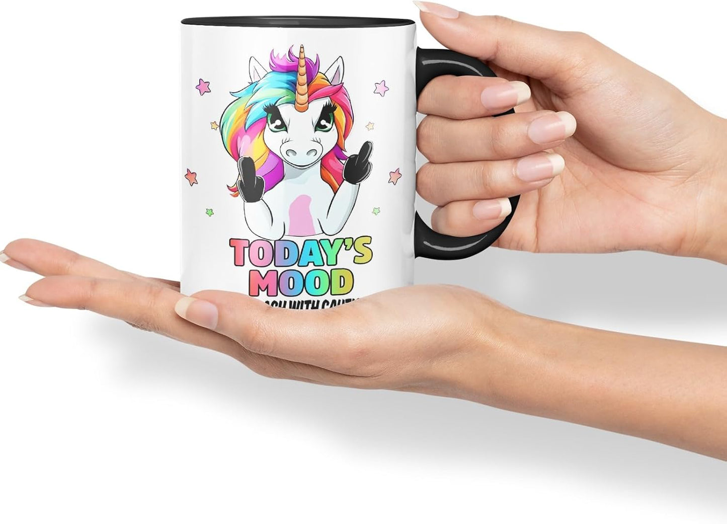 Vixar Today’s Mood: Magical – Funny Unicorn Coloured Mug Cup 11oz (Black)