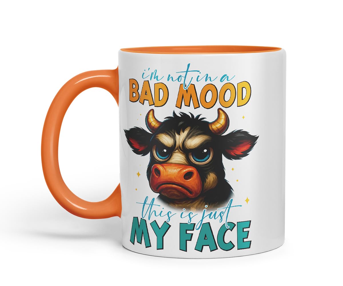 Vixar I'm Not in A Bad Mood This is Just My Face Sarcastic Cow – Coloured Ceramic Mug Cup Gift, 11oz (Black)