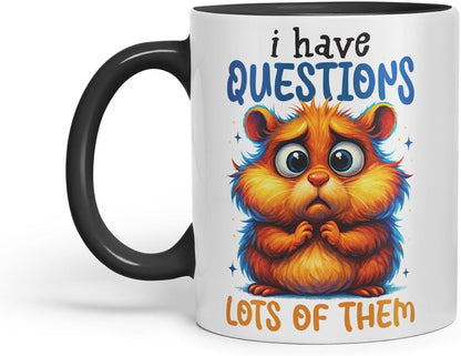 Vixar I Have Questions Lots of Them Funny Hamster Mug – Coloured Ceramic Mug Cup Gift, 11oz (Black)