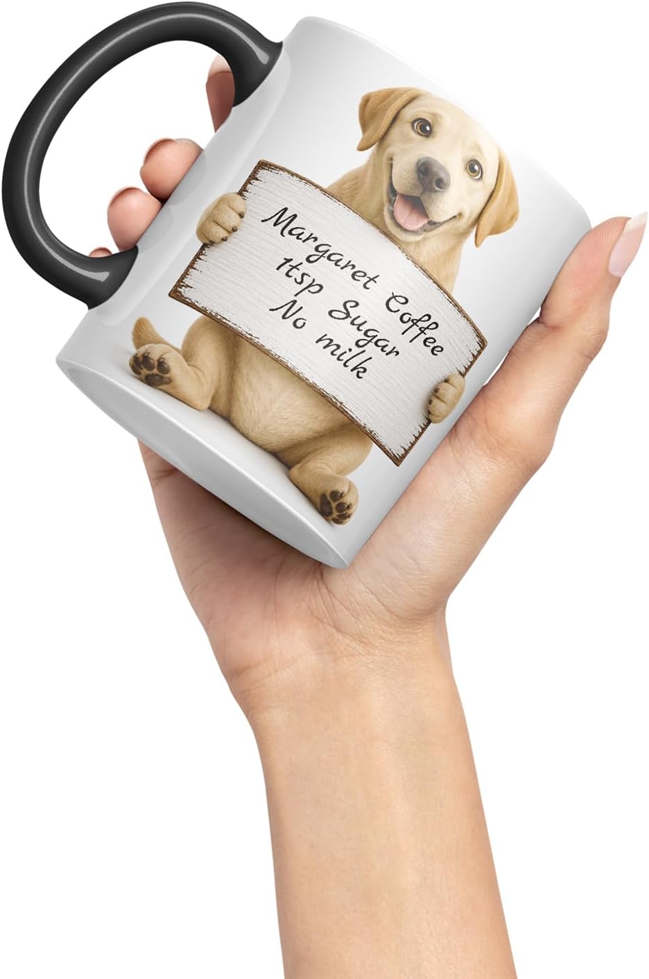 Vixar Personalised Labrador Mug with Name or Custom Message – Cute Animal Coloured Ceramic Mug Cup Gift, 11oz (Black)