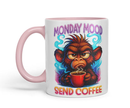 Vixar Monday Mood Send Coffee Funny Monkey Mug – Coloured Ceramic Mug Cup Gift, 11oz (Black)