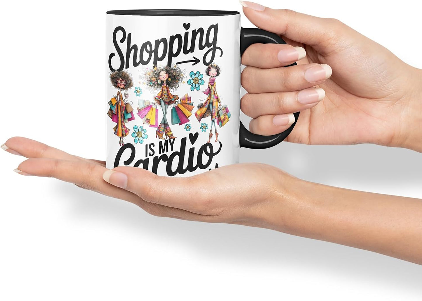 Vixar Shopping is My Cardio Mug – Coloured Ceramic Mug Cup Gift, 11oz (Black)