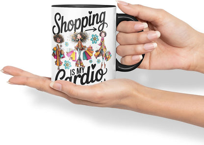 Vixar Shopping is My Cardio Mug – Coloured Ceramic Mug Cup Gift, 11oz (Black)