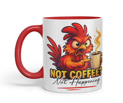 Vixar No Coffee Not Happening Funny Rooster Mug – Coloured Ceramic Mug Cup Gift, 11oz (Black)
