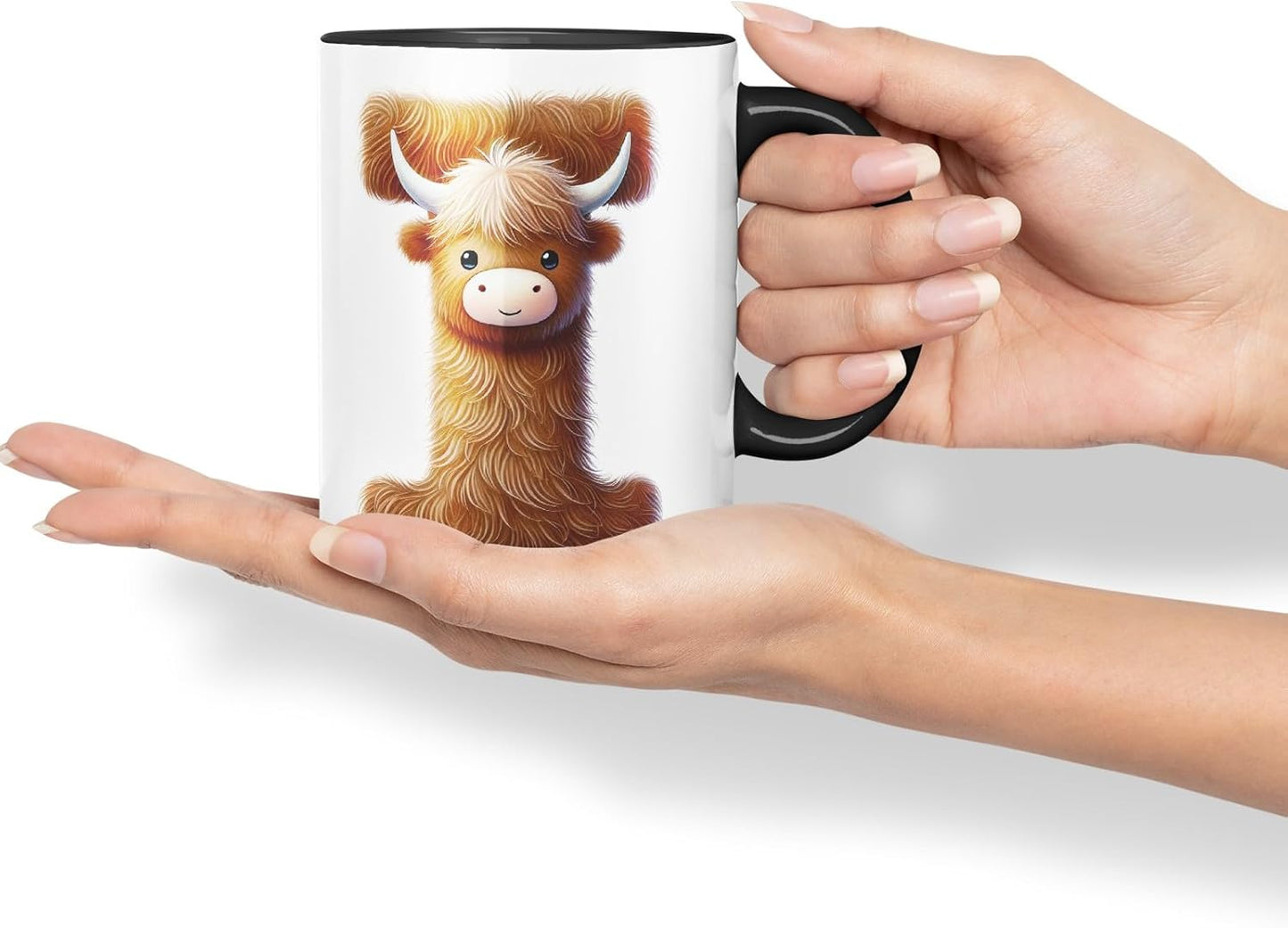 Highland Cow Alphabet Monogram Coloured Ceramic Cup Mug Letter I Rustic Farmhouse Animal Letter Gift V2 11oz (Black)