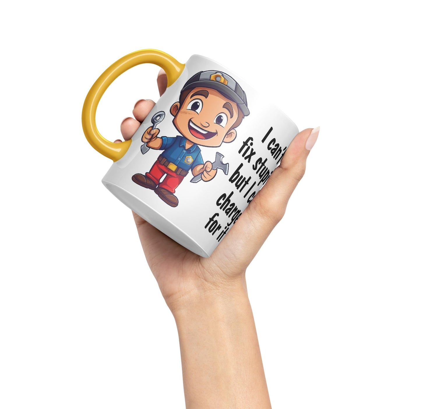 I Can't fix Stupid.. But I can Charge for it, Joke Sarcastic Ceramic Coloured Mug Cup for Tea Coffee Hot Brew 330ml 11Oz