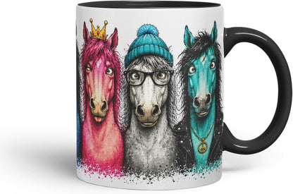 Vixar Horse Mug – Cute Horse Coloured Ceramic Mug Cup Gift, 11oz (Black)