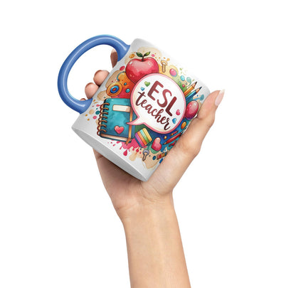 Vixar ESL Teacher Mug Thank You, End of School Gift Ceramic Coloured Mug Cup for Tea Coffee Hot Brew 330ml 11Oz Gift