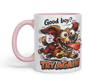 Vixar Good Boy Try Again Funny Dog Mug – Coloured Ceramic Mug Cup Gift, 11oz (Black)