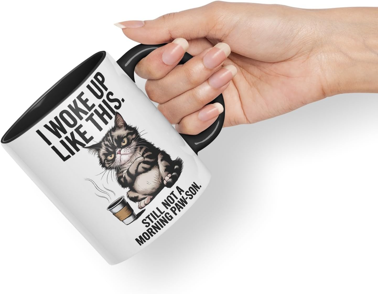 Vixar I Woke Up Like This Not A Morning Cat Mug – Coloured Ceramic Mug Cup Gift, 11oz (Black)
