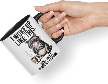 Vixar I Woke Up Like This Not A Morning Cat Mug – Coloured Ceramic Mug Cup Gift, 11oz (Black)