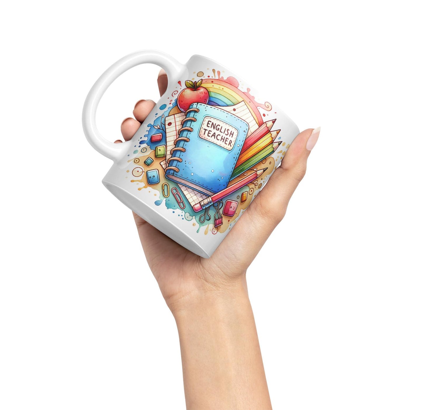 Vixar English Teacher Mug Thank You, End of School Gift Ceramic Coloured Mug Cup for Tea Coffee Hot Brew 330ml 11Oz Gift