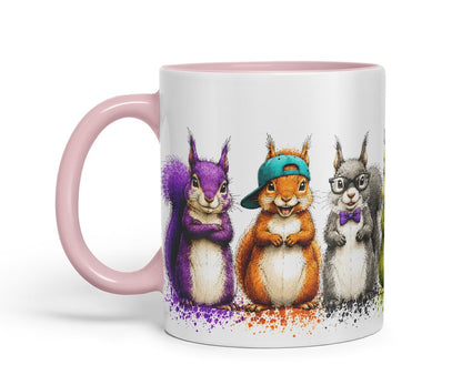 Squirrels Mug – Cute Squirrels Coloured Ceramic Mug Cup Gift, 11oz (Black)