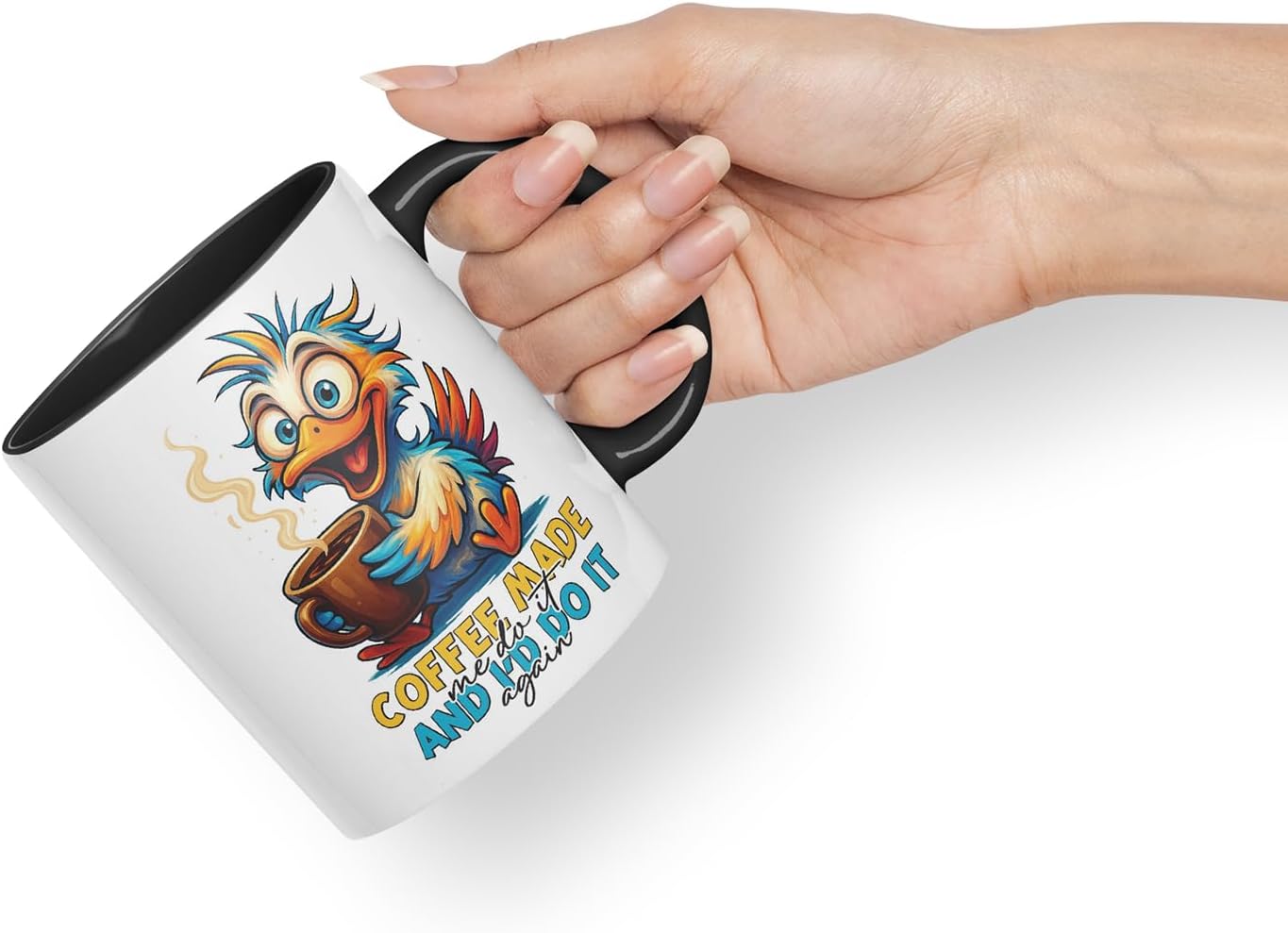 Vixar Coffee Made Me Do It and I'd Do It Again Funny Bird Mug – Coloured Ceramic Mug Cup Gift, 11oz (Black)