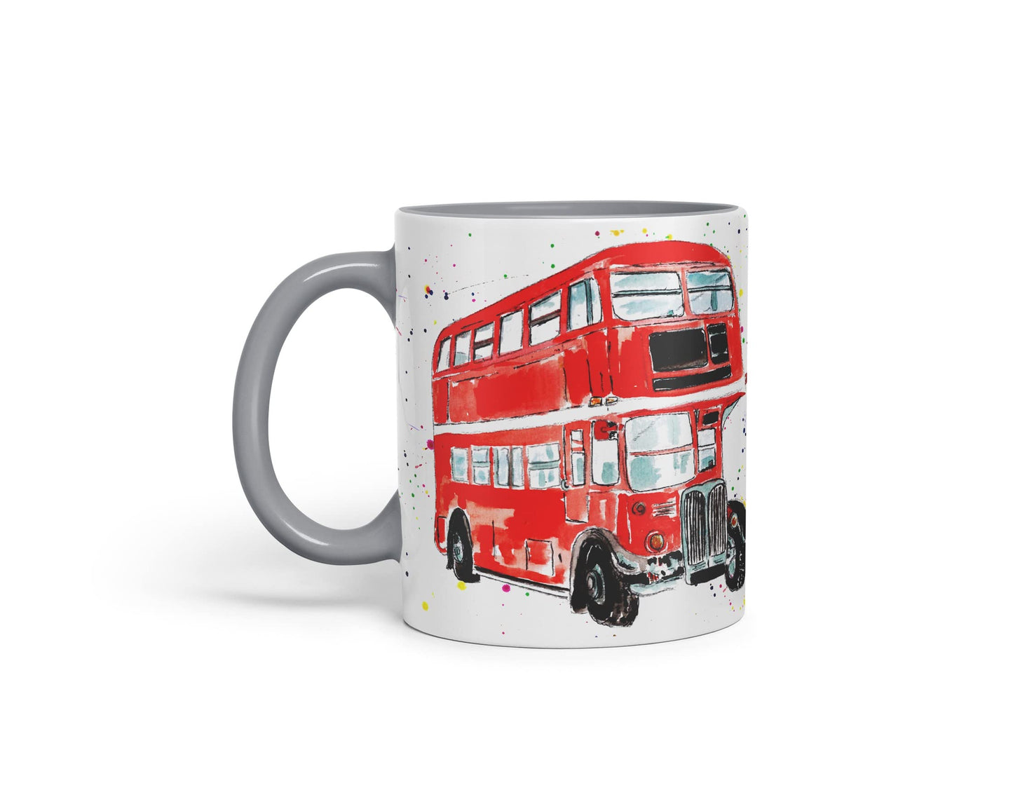 Vixar Bus Classic London Busses Red Watercolour Art Coloured Mug Cup Gift Birthday Work Office Tea Coffee