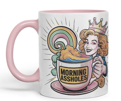 Vixar Morning Assholes – Coloured Ceramic Mug Cup Gift, 11oz (Black)