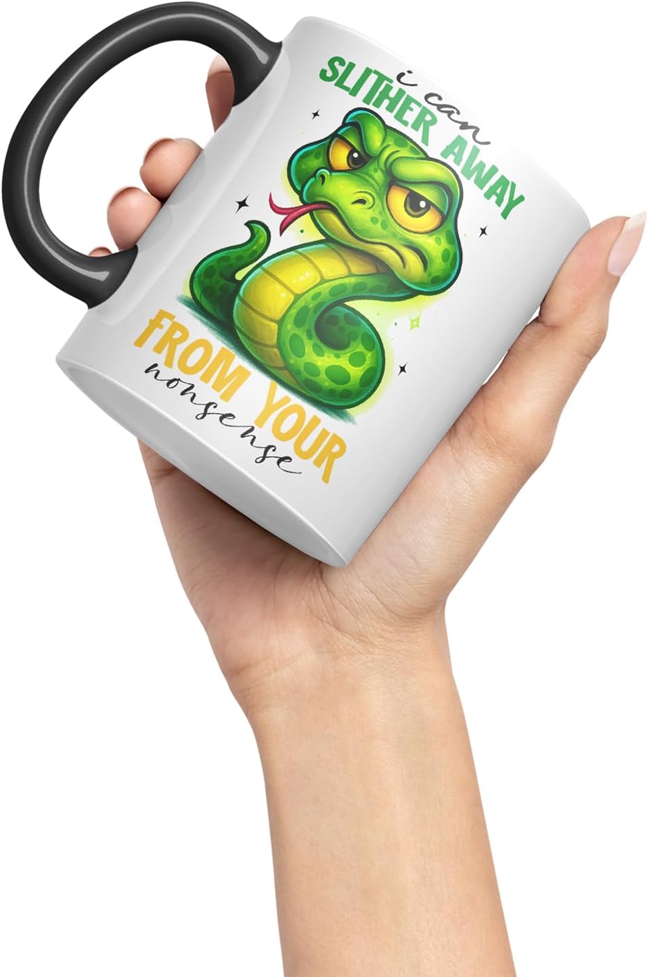 Vixar I Can Slither Away from Your Nonsense Funny Snake Mug – Coloured Ceramic Mug Cup Gift, 11oz (Black)