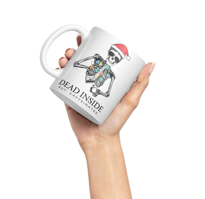 Dead Inside but Coffeinated Christmas Skull Sarcastic Joke Ceramic Coloured Mug Cup for Tea Coffee Hot Brew 330ml 11Oz