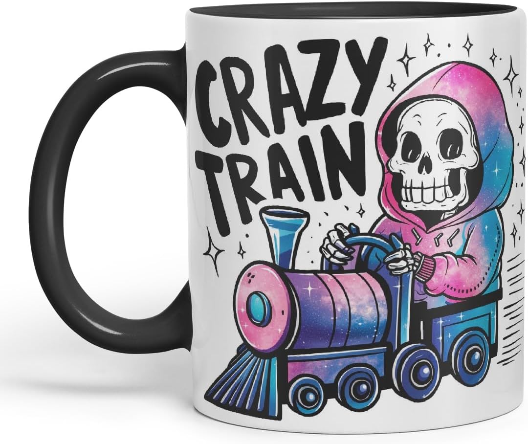 Vixar Crazy Train (Skeleton) – Coloured Ceramic Mug Cup Gift, 11oz (Black)
