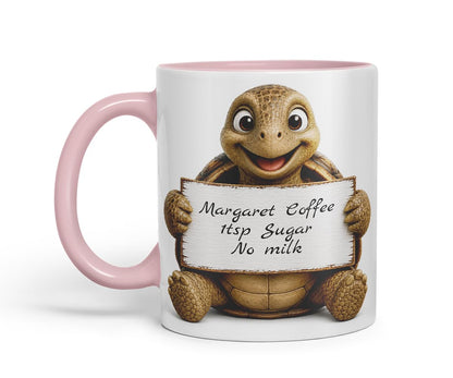 Vixar Personalised Turtle Mug with Name or Custom Message – Cute Animal Coloured Ceramic Mug Cup Gift, 11oz (Black)