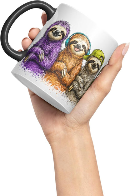Vixar Sloths Mug – Cute Sloths Coloured Ceramic Mug Cup Gift, 11oz (Black)