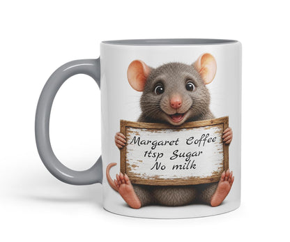 Vixar Personalised Rat Mug with Name or Custom Message – Cute Animal Coloured Ceramic Mug Cup Gift, 11oz (Black)